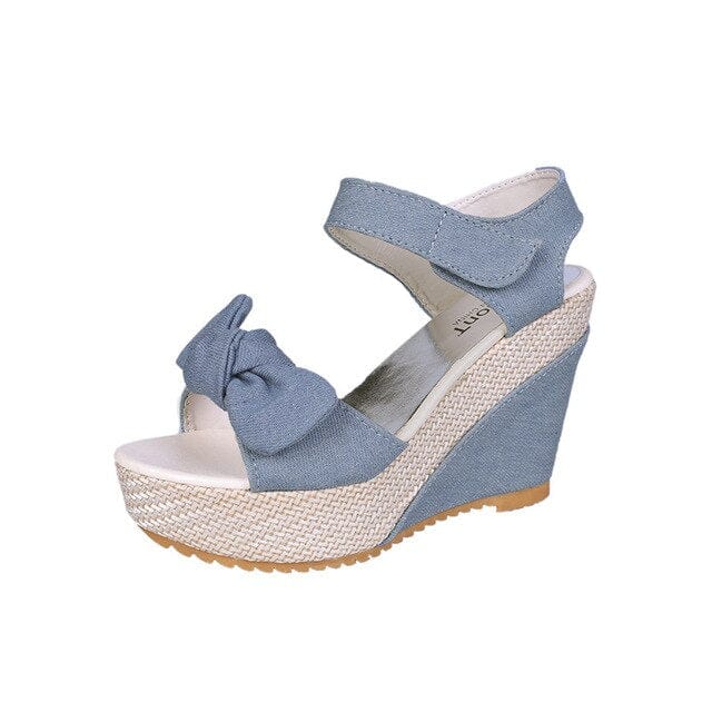 New Designer Denim Sandals Women Sandals High Quality Wedges High Heels Peep-Toe Platform Shoes Woman Thick Bottom Sandals 6ke