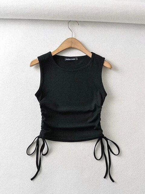 2023 Summer NEW Arrival Women Solid Color Sexy Causal Crop Top With String Both Side Club For Fashion Ladies