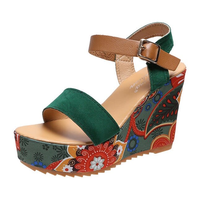 2023 Summer Wedge Sandals for Women Retro Ethnic Print Platform Shoes Ladies Casual Ankle Buckle Comfortable Sandalias De Mujer