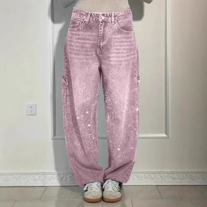 2025 Amazon temu new women's clothing European and American fashion starry hot diamond jeans casual trousers women N01