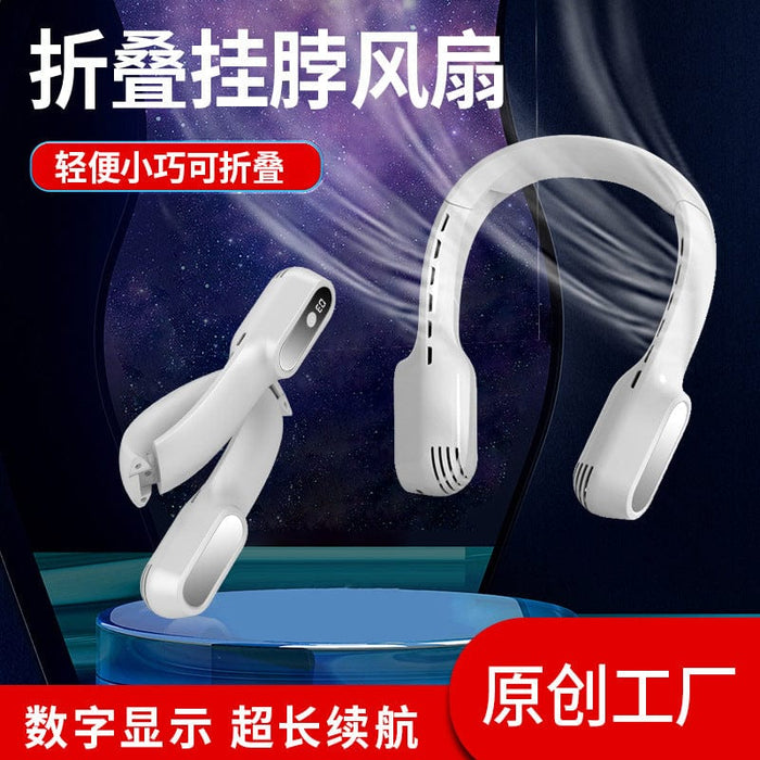 Cross-border 2023 new hanging neck fan leafless folding lazy USB portable outdoor mini silent