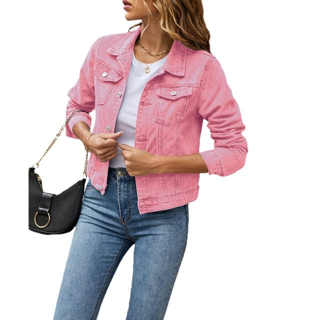 2023 Spring New Women Denim Jackets Female Casual Long Sleeve Lapel Button Down Chest Pocket Slim Jean Jacket Coat