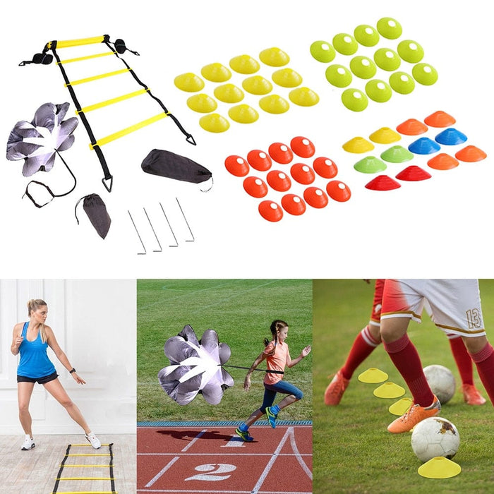 Adjustable Footwork Soccer Football Fitness Speed Rungs Agility Ladder Training Equipment Kit with Resistance Parachute Disc