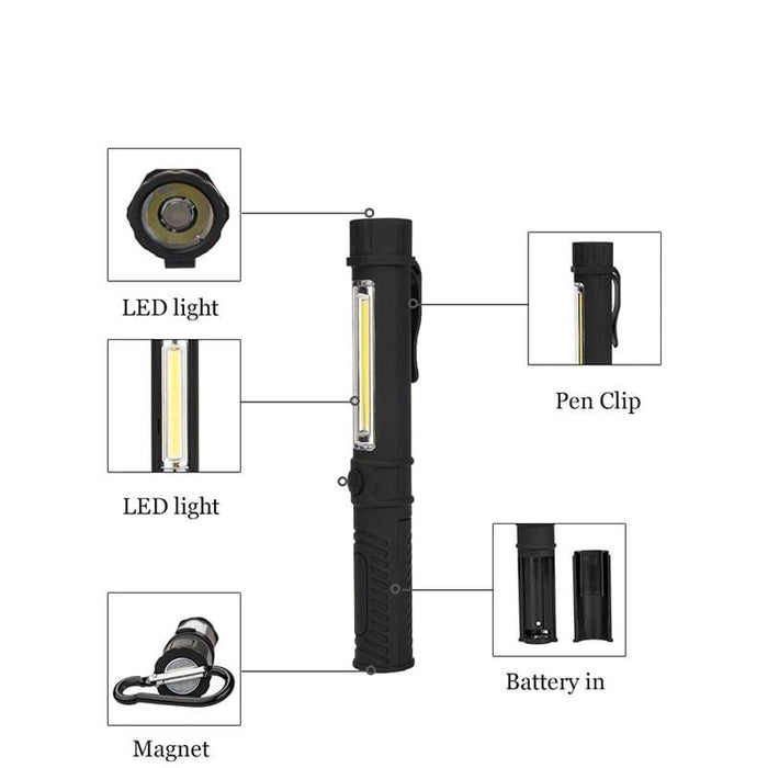Multifunction COB LED Mini Pen Light Work Inspection LED Flashlight Torch Lamp With the Bottom Magnet and Clip Black/Red/Blue