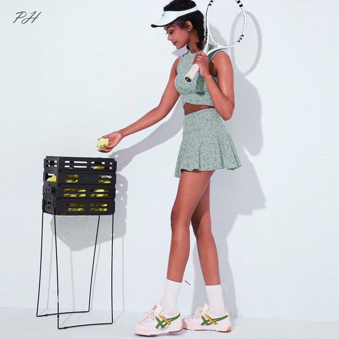Leopard Print Tennis T-shirt+ Skirts Set Golf Dress Set Women Tennis Female Shirt Set With Bra Pleated Tennis Skirt with Skorts
