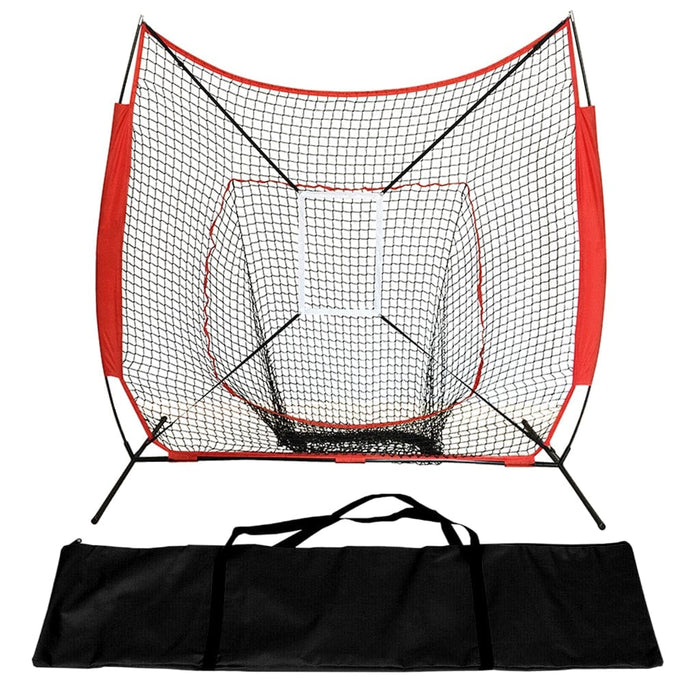 7&#39;×7&#39; Baseball Softball Practice Net Bow Frame &amp; Strike Zone, Hitting Pitching Batting Net w /Carry Bag for Training Aids Accs