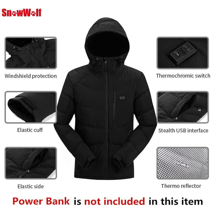 Men Winter Outdoor USB Infrared Heating Hooded Jacket