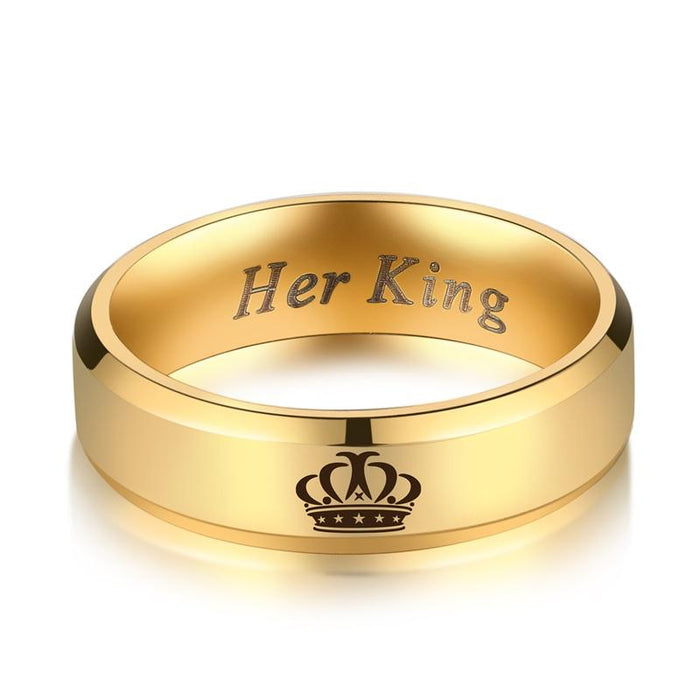 King and Queen Rings, 2 Piece Couple Rings Black Tungsten Bands with K