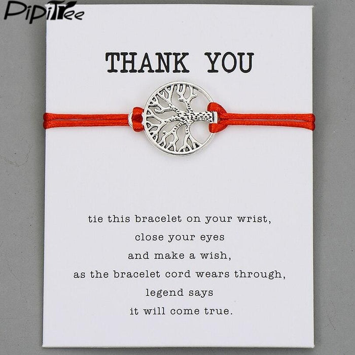 Pipitree Life Tree Angel Leaf Heart Crown Charm Wish Bracelet Red String Bracelets for Women Men Kids Lovers Couple Jewelry Gift