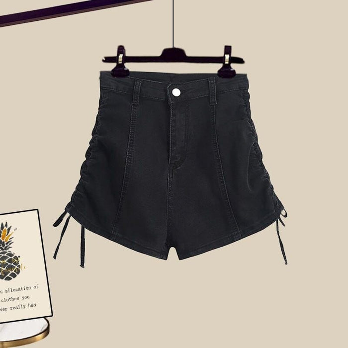 Summer Women&#39;s Clothing Set 2023 Korean Lady Casual Loose Stripe Shirt Black Vest Denim Short Pants Outfits Student Streetwear