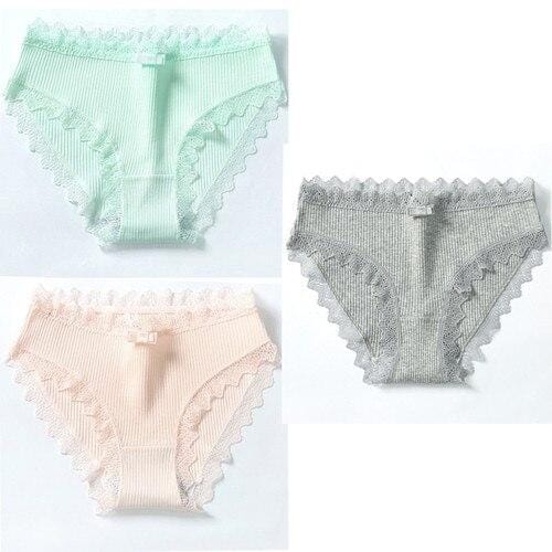 3PCS Rusanranz Women's Cotton Panties Female Lace Edge Breathable