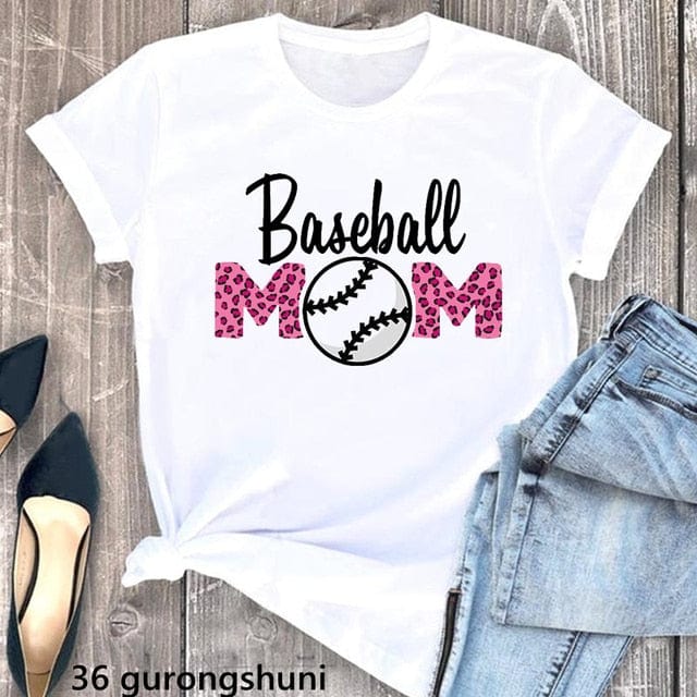 Watercolor  Baseball Mom Print Tshirts Women Leopard Bow Love T Shirt Femme Mother&#39;S Day Gift Female T-Shirt Super Mom Tops