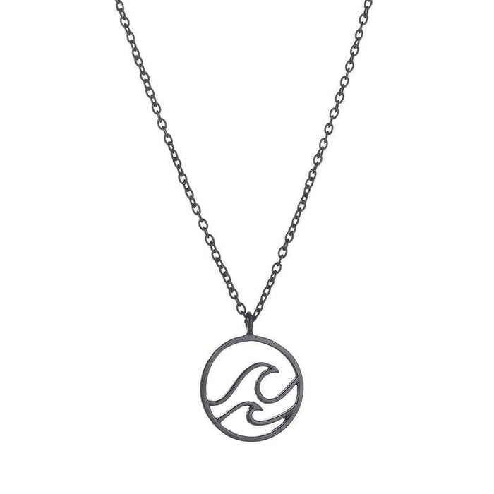 Black Silver Chain Retro Geometric Pendant Necklace