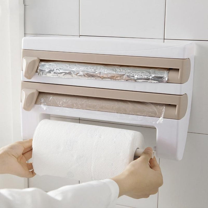 Paper Towel Tissue Storage Rack Kitchen Film Cling 4 In 1 Multifunctional Paper Dispenser Wall Mounted Paper Towl Roll Holder