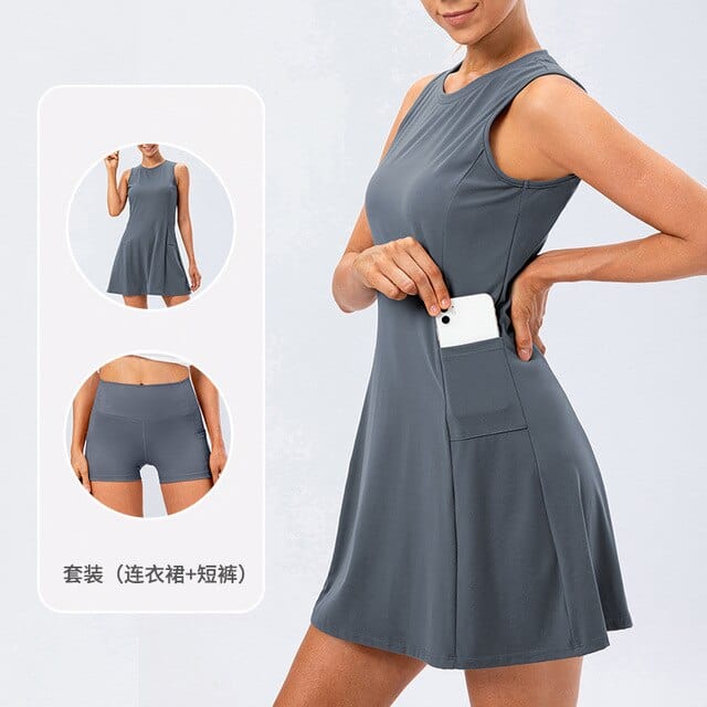 Tennis Skirt One-Piece Yoga Fitness Breathable Anti-Glare Casual Golf Sports Short Skirt Two-Piece Suit   Yu12132