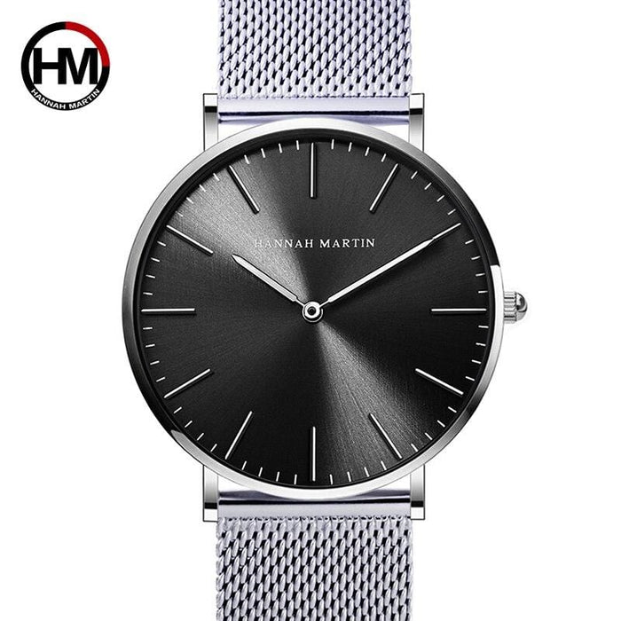 HANNAH MARTIN Watches Luxury Brand Men Simple Quartz Watch Stainless Steel Mesh Band