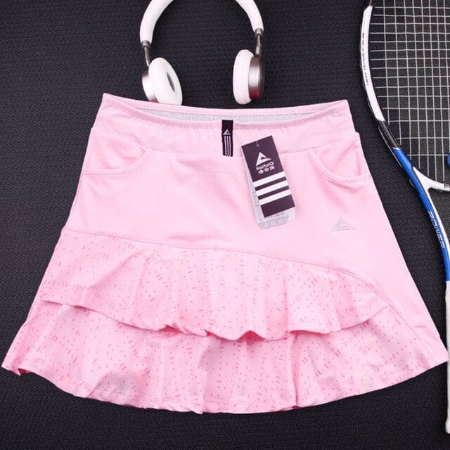 Female Lotus leaf Tennis Skorts Built-in Safety Shorts, Girls Yoga Gym Sport Running Vest, Women&#39;s Badminton Skirts With Pocket