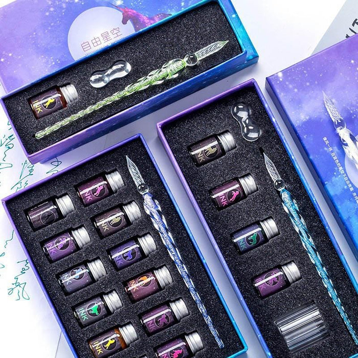 Crystal Glass Glitter Gift Box Set with Writing Supplies