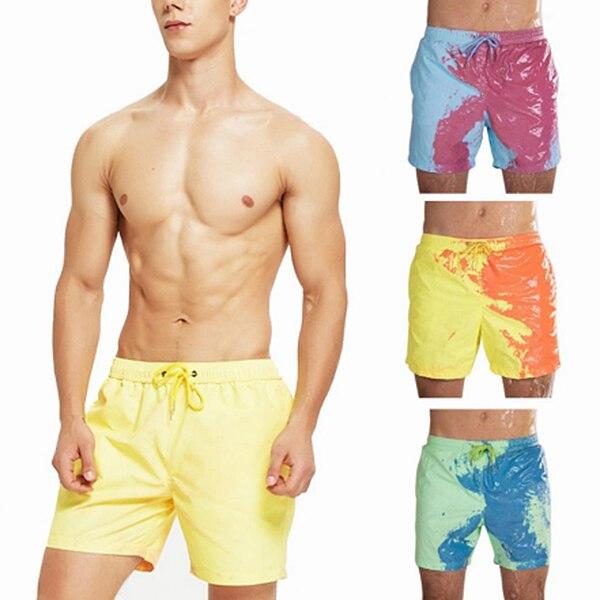 Magical Change Color Beach Shorts Men Swimming Trunks Swimwear Quick Dry Bathing Shorts Beach Shorts