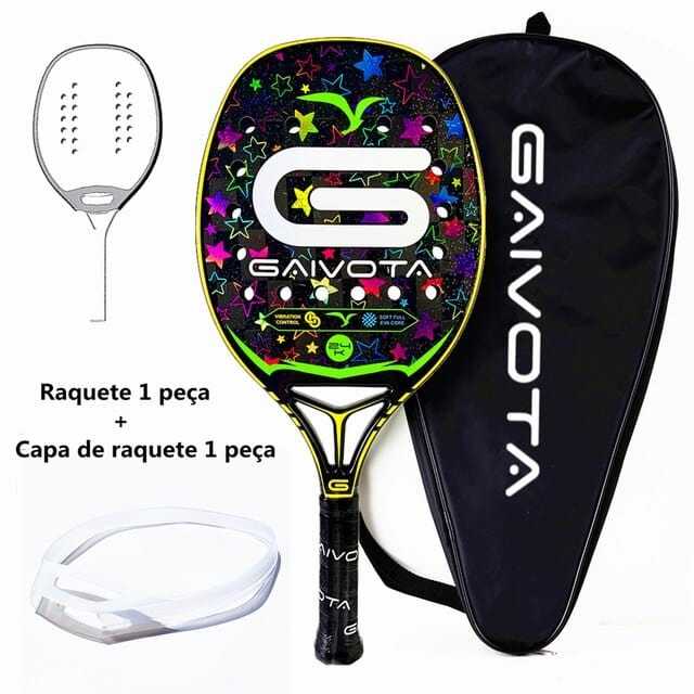 GAIVOTA 24K Carbon Fiber Beach Racket Limited Edition Professional Grade Racket with 3D Color Stamping Holographic Technology