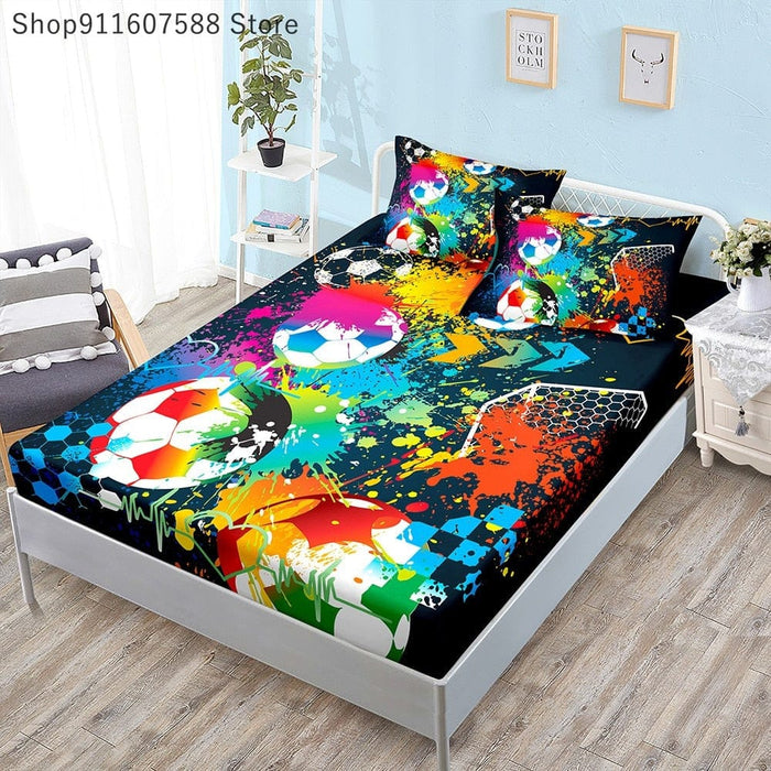 Football Sports Mattress Protector Soccer Bedding Elastic Fitted Sheet Kids Bed Cover Twin Full Queen King Size