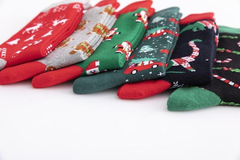 Men Christmas Socks Cartoon Print Dinosaur Deer Ribbed Closing Novelty Clothing Accessories