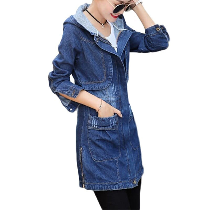 Spring Autumn New Denim Jacket Women Korean Loose Long Jeans Jackets Women's Zipper  Hooded Basic Coat Jackets 3XL