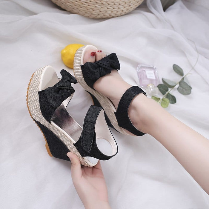New Designer Denim Sandals Women Sandals High Quality Wedges High Heels Peep-Toe Platform Shoes Woman Thick Bottom Sandals 6ke