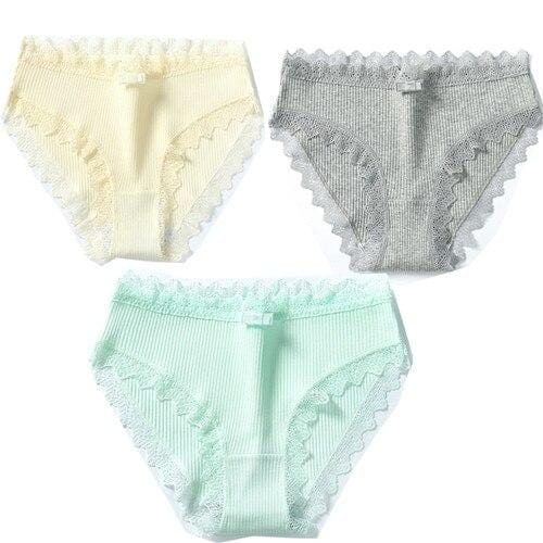 3PCS Rusanranz Women's Cotton Panties Female Lace Edge Breathable