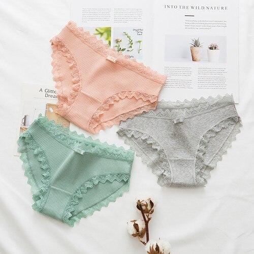 3PCS Rusanranz Women's Cotton Panties Female Lace Edge Breathable