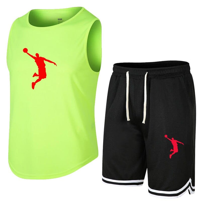 Summer Men Set Sleeveless T-Shirt Sports Quick Dry Tank Top+Shorts Sportswear Male Student Fitness Vest 2 Piece Outfit Tracksuit