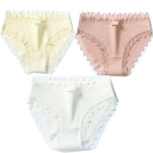 3PCS Rusanranz Women's Cotton Panties Female Lace Edge Breathable