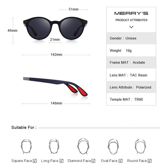 MERRYS DESIGN Men Women Classic Retro Rivet Polarized Sunglasses TR90 Legs Lighter Design Oval Frame