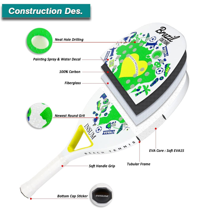 INSUM 100% Carbon Fiber Racket Beach Tennis Racquet Tenis Padle