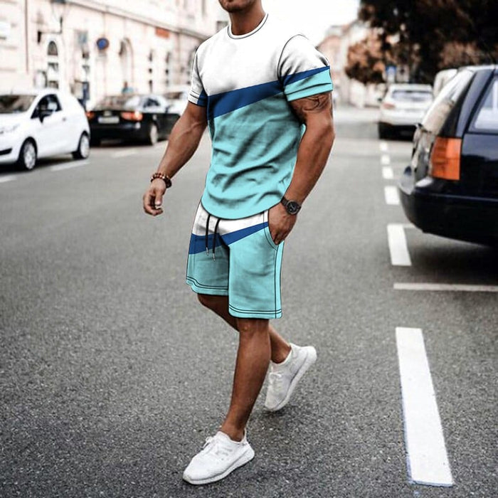 New Summer Fashion Men&#39;s 2 Piece Set Tracksuits Casual Short Sleeves Print T-shirt+shorts Pants Suits Camisetas Ropa Hombre