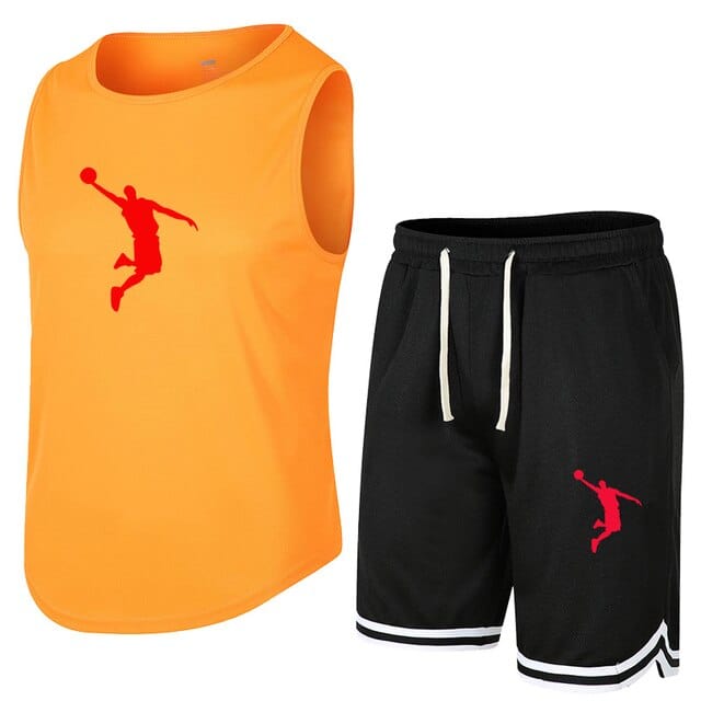 Summer Men Set Sleeveless T-Shirt Sports Quick Dry Tank Top+Shorts Sportswear Male Student Fitness Vest 2 Piece Outfit Tracksuit