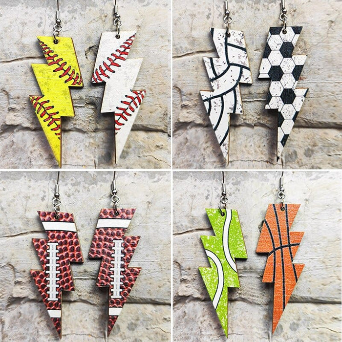 Laser Cutout Baseball Softball Sport Style Lightning Bolt Shape Wooden Dangle Earrings for Women Sproty Wood Charms Jewelry