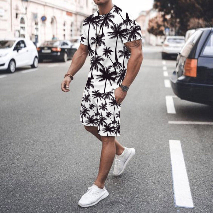 New Summer Fashion Men&#39;s 2 Piece Set Tracksuits Casual Short Sleeves Print T-shirt+shorts Pants Suits Camisetas Ropa Hombre