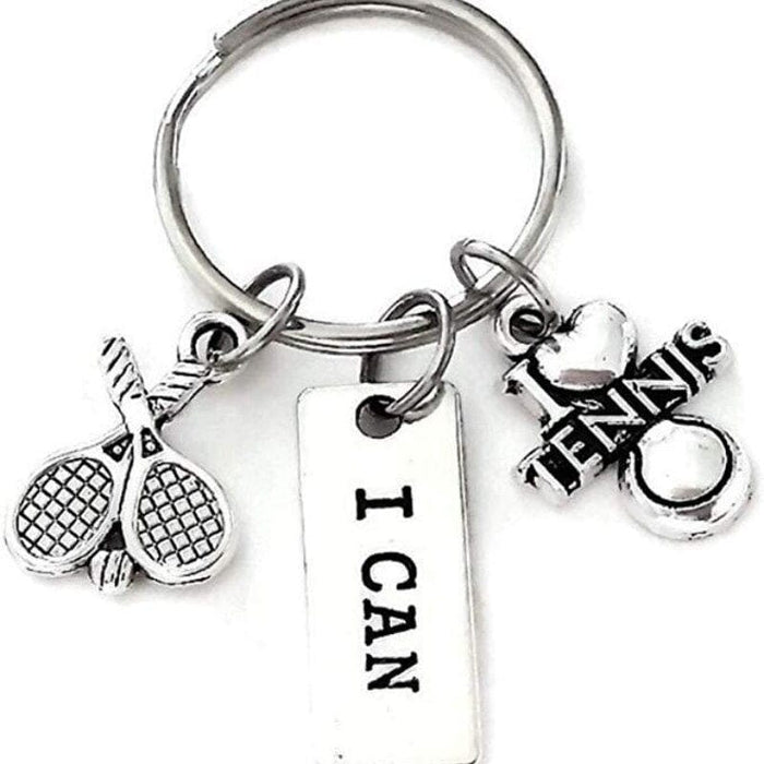 I Can I Love TENNIS Racket Coach Sports Key Chain Ring Women Charm Pendant Accessories