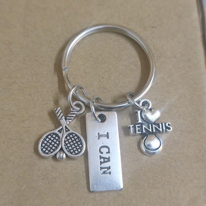 I Can I Love TENNIS Racket Coach Sports Key Chain Ring Women Charm Pendant Accessories