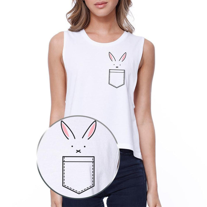 Rabbit Pocket Crop Tee Sleeveless Shirt Junior Tank Top For Easter