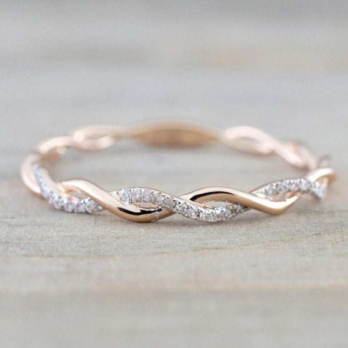 Rose Gold Twisted Diamond Wedding Band Ring