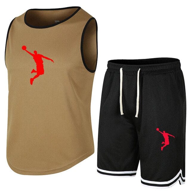 Summer Men Set Sleeveless T-Shirt Sports Quick Dry Tank Top+Shorts Sportswear Male Student Fitness Vest 2 Piece Outfit Tracksuit