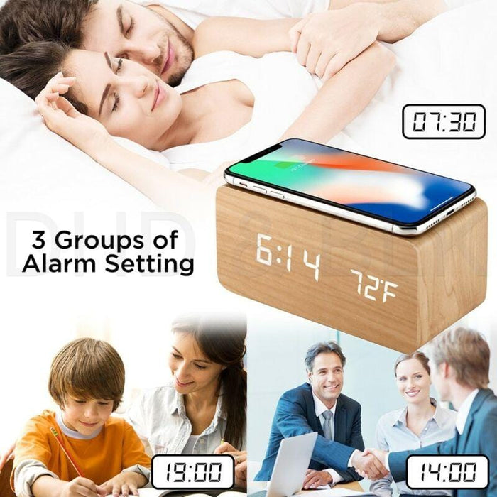 LED Electric Alarm Clock W/ Qi Wireless Phone Charger Charging Pad Station