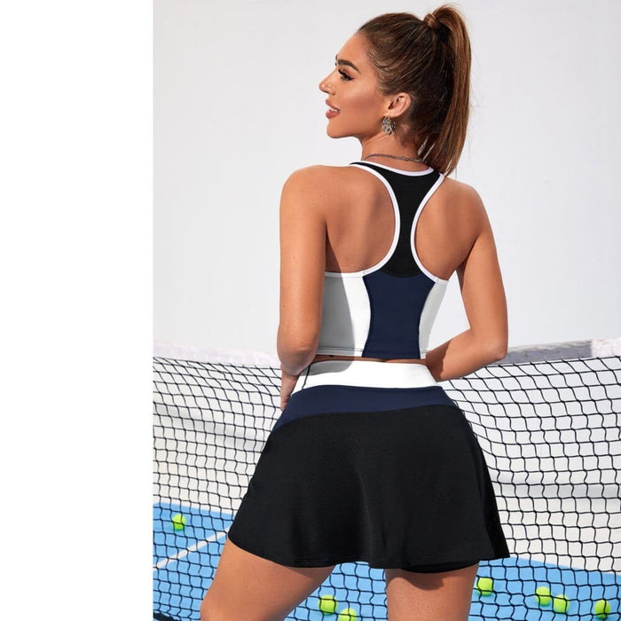 Summer Brand Sports Tennis Dresses For Women Breathable And Quick-Drying Gym Clothes Lady Black White Colorblock Workout Dress