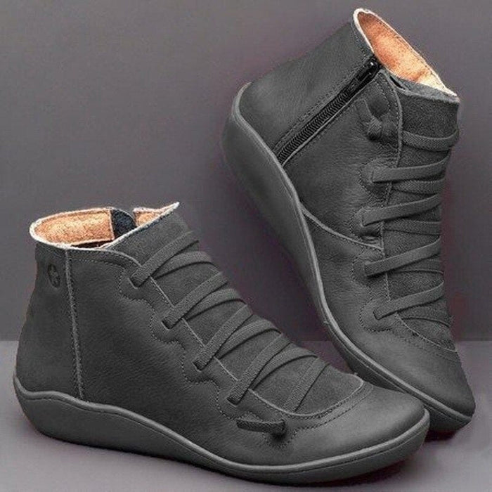 Women Boots Autumn Retro Female Shoes Fashion Leather Ankle Boots Flat Casual Lace Up Solid Color Short Boots Zapatos De Mujer