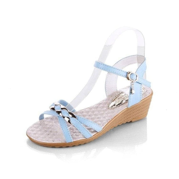 Wedge Sandals for Woman 2022 Summer New Flat Metal Buckle Black Strap Women High Heel Shoes Fish Mouth Open Toe Female Sandals