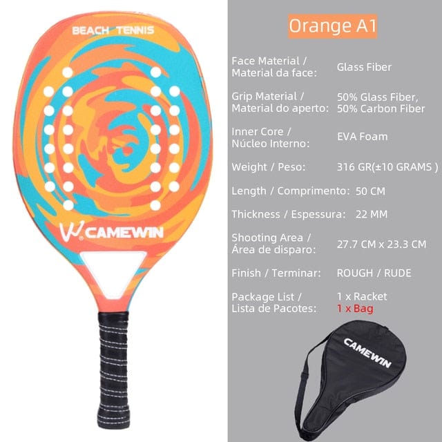 High Quality 3K Carbon and Glass Fiber Beach Tennis Racket Soft Face Tennis Racquet with Protective Cover Ball