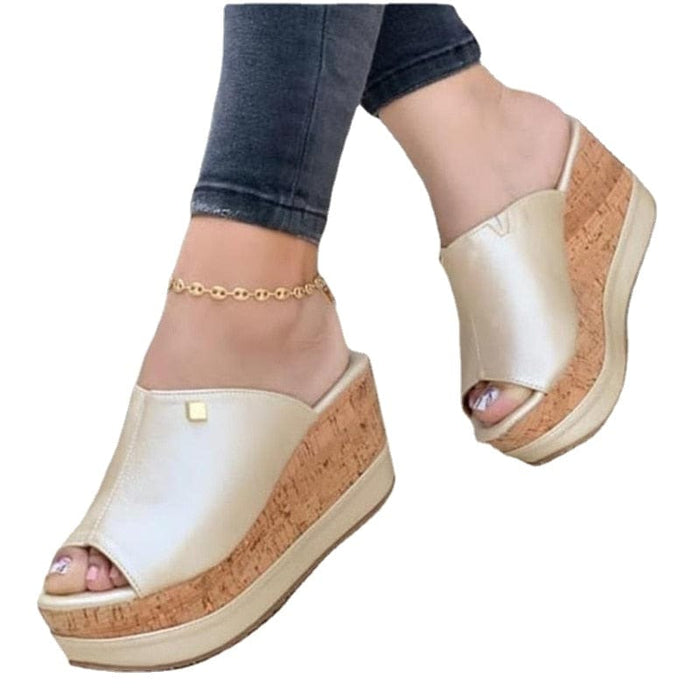 Slippers Summer Clogs Wedges  Retro Fish Mouth Large Size Sandals Women High Heel Platform Solid Color Plus Size Shoes Sandalias