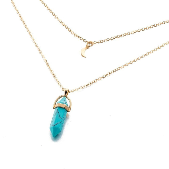 1 PCS Natural Stone Moon Choker Gold Color Crystal Pendant Necklace For Women
